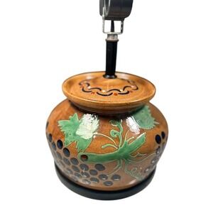 Vintage Cottagecore Ceramic Grape Vine Table Lamp Rustic Pottery Terracotta